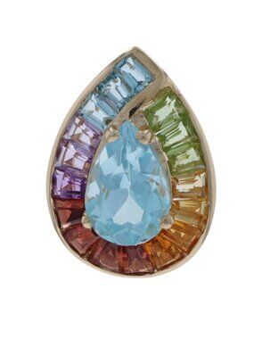 Yellow Gold Sky Blue Topaz Amethyst Halo Slide Pendant - 14k Pear 2.45ctw